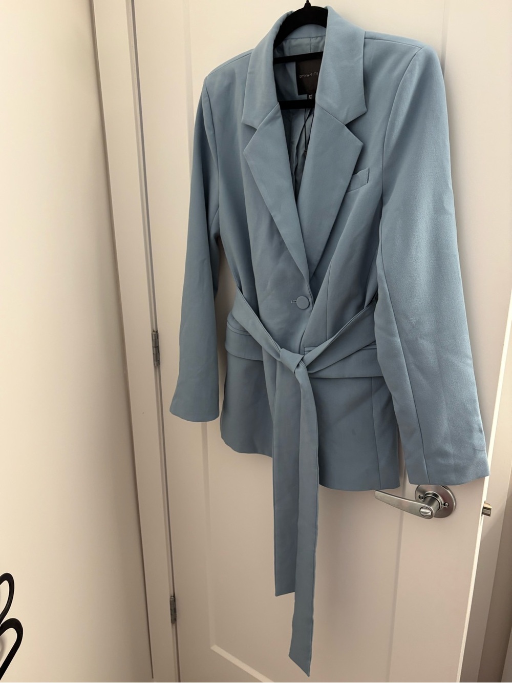 Light Blue Belted Women's Blazer Jacket